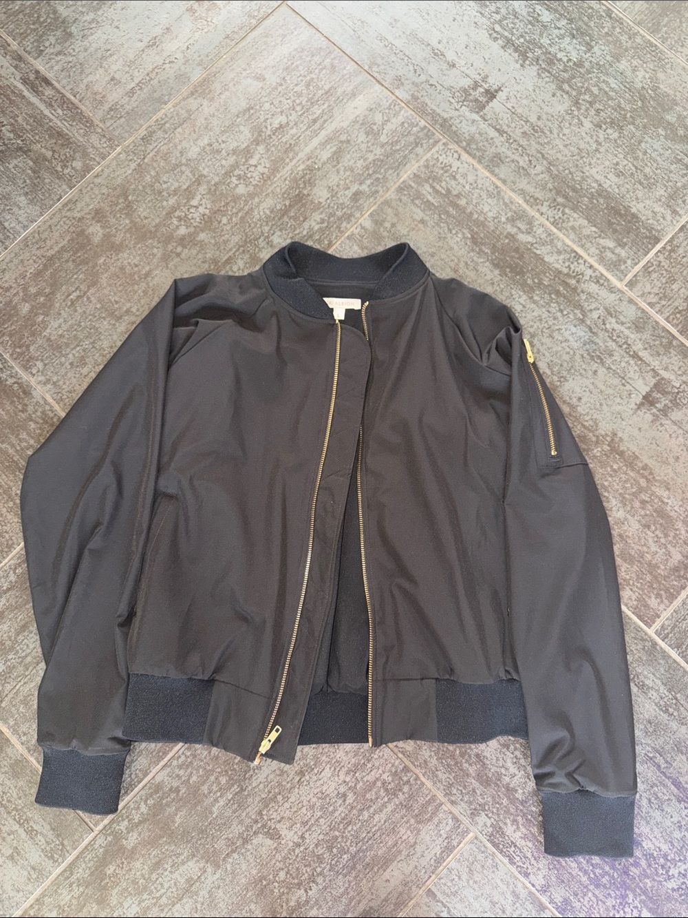 Women’s Albion Black Bomber Jacket with Gold Zippers - Classic Lightweight Layer